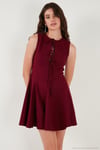Regular Fit Kloş Etekli Bağlama Detaylı Kolsuz Mini Abiye Kadın Elbise 6525592 BORDO