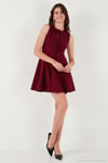 Regular Fit Kloş Etekli Bağlama Detaylı Kolsuz Mini Abiye Kadın Elbise 6525592 BORDO
