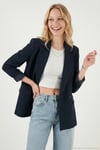 Regular Fit Kruvaze Yaka Desenli Astar Detaylı Kadın Ceket 6927560 LACİVERT