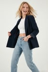 Regular Fit Kruvaze Yaka Desenli Astar Detaylı Kadın Ceket 6927560 LACİVERT