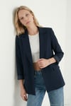 Regular Fit Kruvaze Yaka Desenli Astar Detaylı Kadın Ceket 6927560 LACİVERT