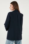 Regular Fit Kruvaze Yaka Desenli Astar Detaylı Kadın Ceket 6927560 LACİVERT