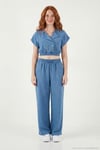 Regular Fit Kruvaze Yaka Düğme Detaylı Crop Kadın Takım 5866446 MAVİ