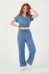 Regular Fit Kruvaze Yaka Düğme Detaylı Crop Kadın Takım 5866446 MAVİ