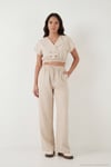 Regular Fit Kruvaze Yaka Düğme Detaylı Crop Kadın Takım 5866446 TAŞ