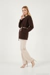 Regular Fit Kruvaze Yaka Fular Kemerli Blazer Kadın Ceket 6927673 KAHVE