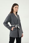 Regular Fit Kruvaze Yaka Fular Kemerli Blazer Kadın Ceket 6927673 ANTRASİT