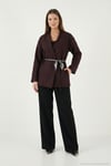 Regular Fit Kruvaze Yaka Fular Kemerli Blazer Kadın Ceket 6927673 MÜRDÜM