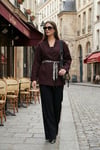 Regular Fit Kruvaze Yaka Fular Kemerli Blazer Kadın Ceket 6927673 MÜRDÜM