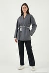 Regular Fit Kruvaze Yaka Fular Kemerli Blazer Kadın Ceket 6927673 ANTRASİT