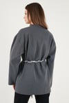 Regular Fit Kruvaze Yaka Fular Kemerli Blazer Kadın Ceket 6927673 ANTRASİT