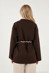 Regular Fit Kruvaze Yaka Fular Kemerli Blazer Kadın Ceket 6927673 KAHVE