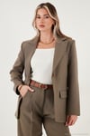 Regular Fit Kruvaze Yaka Kemerli Blazer Kadın Ceket 6839367 HAKİ