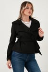 Regular Fit Kruvaze Yaka Kuşaklı Süet Dokulu Kadın Ceket 6839640 SİYAH