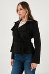 Regular Fit Kruvaze Yaka Kuşaklı Süet Dokulu Kadın Ceket 6839640 SİYAH