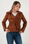 Regular Fit Kruvaze Yaka Kuşaklı Süet Dokulu Kadın Ceket 6839640 TABA
