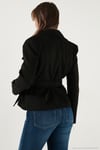 Regular Fit Kruvaze Yaka Kuşaklı Süet Dokulu Kadın Ceket 6839640 SİYAH