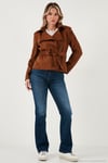 Regular Fit Kruvaze Yaka Kuşaklı Süet Dokulu Kadın Ceket 6839640 TABA