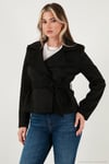 Regular Fit Kruvaze Yaka Kuşaklı Süet Dokulu Kadın Ceket 6839640 SİYAH