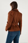 Regular Fit Kruvaze Yaka Kuşaklı Süet Dokulu Kadın Ceket 6839640 TABA