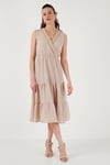Regular Fit Kruvaze Yaka Midi Kadın Elbise 6118103 TAŞ