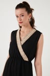 Regular Fit Kruvaze Yaka Midi Kadın Elbise 6118103 SİYAH