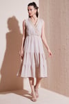 Regular Fit Kruvaze Yaka Midi Kadın Elbise 6118103 TAŞ