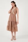 Regular Fit Kruvaze Yaka Midi Kadın Elbise 6118103 CAMEL