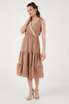 Regular Fit Kruvaze Yaka Midi Kadın Elbise 6118103 CAMEL
