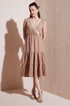 Regular Fit Kruvaze Yaka Midi Kadın Elbise 6118103 CAMEL