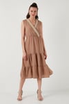 Regular Fit Kruvaze Yaka Midi Kadın Elbise 6118103 CAMEL