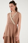Regular Fit Kruvaze Yaka Midi Kadın Elbise 6118103 CAMEL