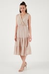 Regular Fit Kruvaze Yaka Midi Kadın Elbise 6118103 TAŞ