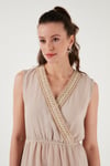 Regular Fit Kruvaze Yaka Midi Kadın Elbise 6118103 TAŞ