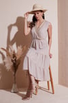 Regular Fit Kruvaze Yaka Midi Kadın Elbise 6118103 TAŞ