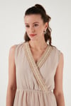 Regular Fit Kruvaze Yaka Midi Kadın Elbise 6118103 TAŞ