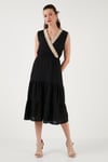 Regular Fit Kruvaze Yaka Midi Kadın Elbise 6118103 SİYAH
