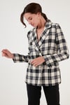 Regular Fit Kruvaze Yaka Tüvit Blazer Kadın Ceket 611CE0310 SİYAH