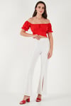 Regular Fit Madonna Yaka Bağlama Detaylı Crop Kadın Bluz 6527017 NAR ÇİÇEĞİ
