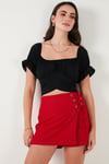 Regular Fit Madonna Yaka Bağlama Detaylı Crop Kadın Bluz 6527017 SİYAH
