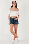 Regular Fit Madonna Yaka Bağlama Detaylı Crop Kadın Bluz 6527017 BEYAZ