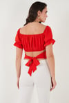 Regular Fit Madonna Yaka Bağlama Detaylı Crop Kadın Bluz 6527017 NAR ÇİÇEĞİ