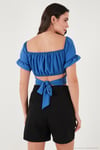 Regular Fit Madonna Yaka Bağlama Detaylı Crop Kadın Bluz 6527017 MAVİ