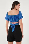 Regular Fit Madonna Yaka Bağlama Detaylı Crop Kadın Bluz 6527017 MAVİ