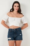 Regular Fit Madonna Yaka Bağlama Detaylı Crop Kadın Bluz 6527017 BEYAZ