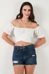 Regular Fit Madonna Yaka Bağlama Detaylı Crop Kadın Bluz 6527017 BEYAZ