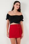 Regular Fit Madonna Yaka Bağlama Detaylı Crop Kadın Bluz 6527017 SİYAH