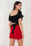 Regular Fit Madonna Yaka Bağlama Detaylı Crop Kadın Bluz 6527017 SİYAH