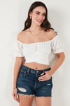 Regular Fit Madonna Yaka Bağlama Detaylı Crop Kadın Bluz 6527017 BEYAZ