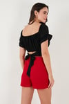 Regular Fit Madonna Yaka Bağlama Detaylı Crop Kadın Bluz 6527017 SİYAH
